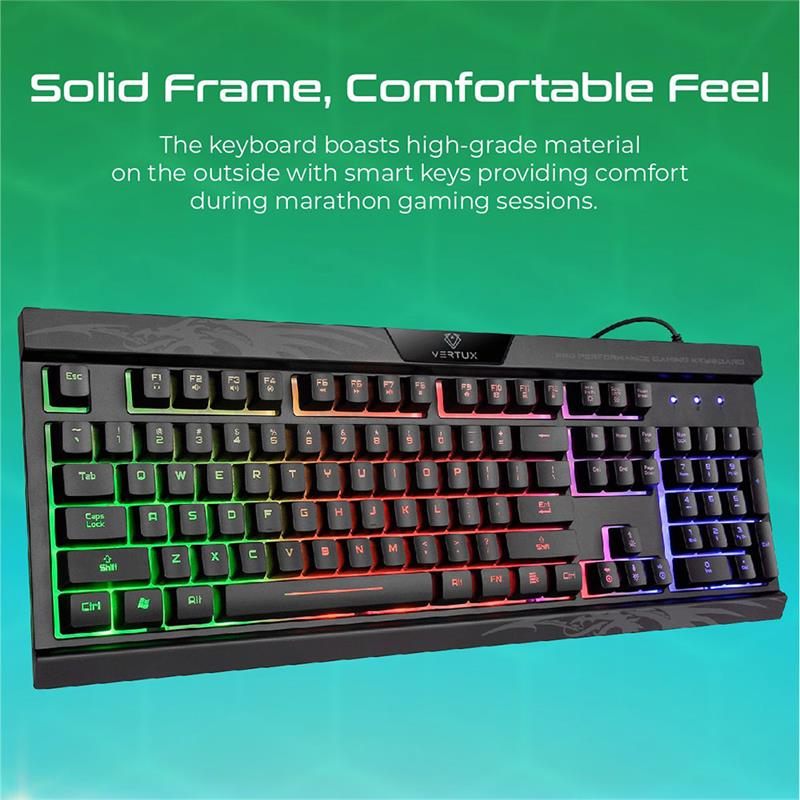 Vertux Gaming Amber Pro Performance Gaming Keyboard - Black (English) 
