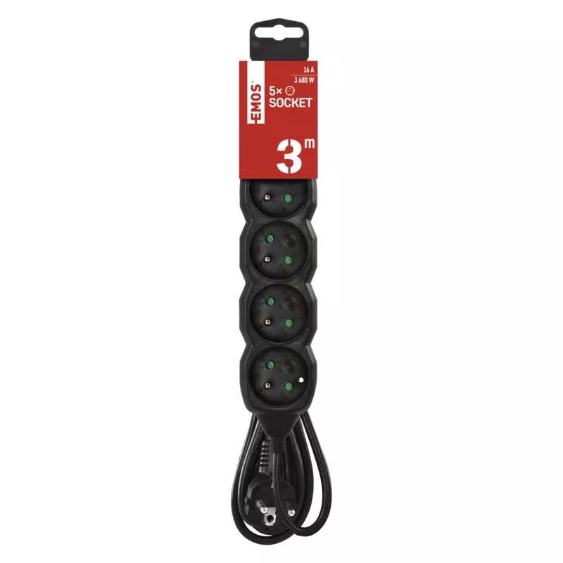 EMOS Predlzovaci kabel 16A (5zás.) 3M ČIERNY 