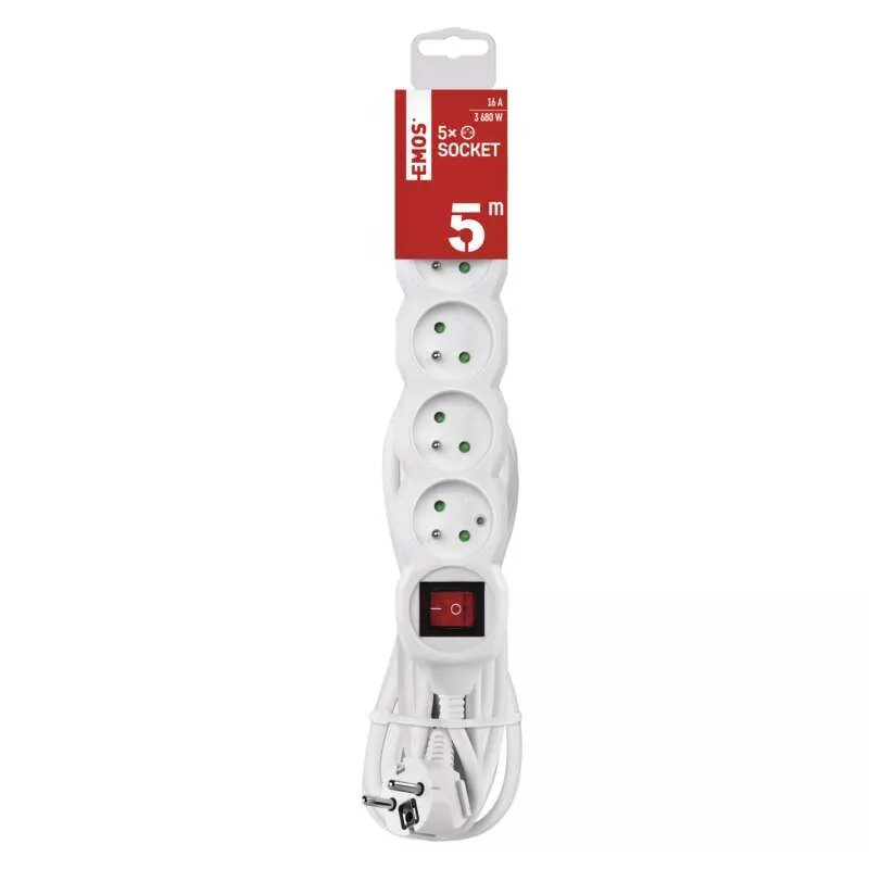 EMOS Predlzovaci kabel 16A (5zás. + vypínač) 5M 