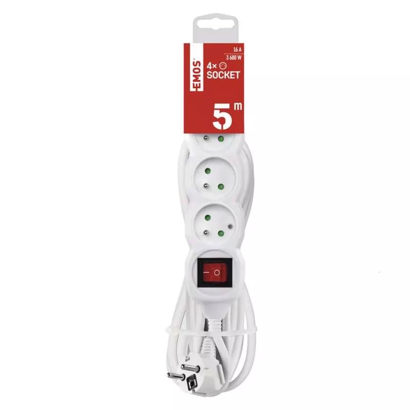 EMOS Predlzovaci kabel 16A (4zás. + vypínač) 5M 