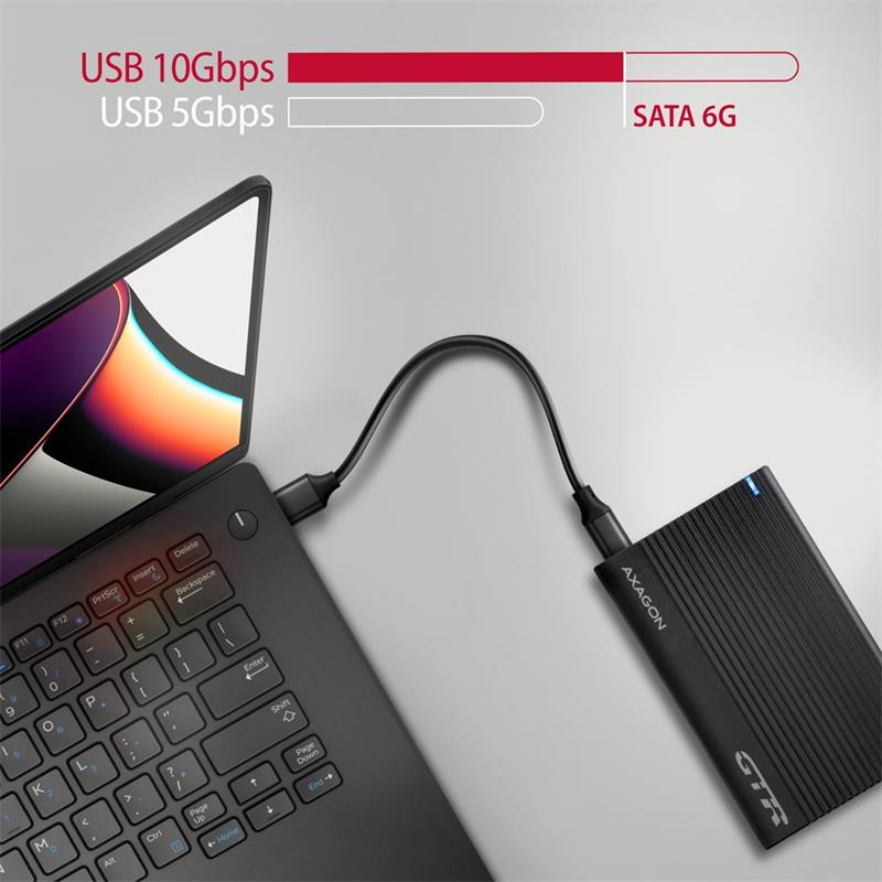 AXAGON EE25-GTR, USB-C 10Gbps - SATA 6G 2.5" RIBBED box, čierny 