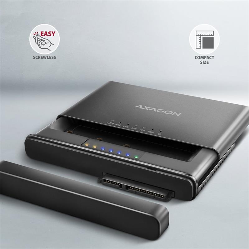 AXAGON ADSA-CC USB-C 10Gbps - NVMe M.2 SSD & SATA 2.5"/3.5" SSD/HDD CLONE MASTER 2 adaptér 