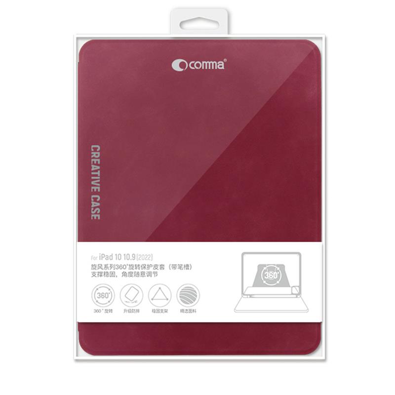 Comma puzdro Cyclone Rotation Case with Pencil Slot pre iPad 10.9" 2022 10th Gen - Wine Red 
