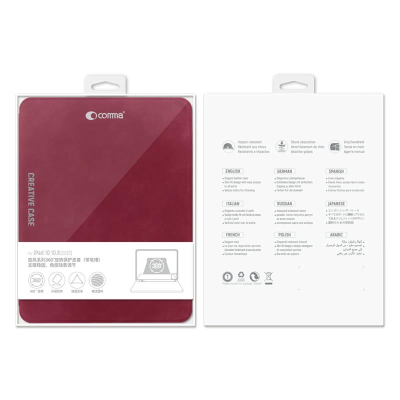 Comma puzdro Cyclone Rotation Case with Pencil Slot pre iPad 10.9" 2022 10th Gen - Wine Red 
