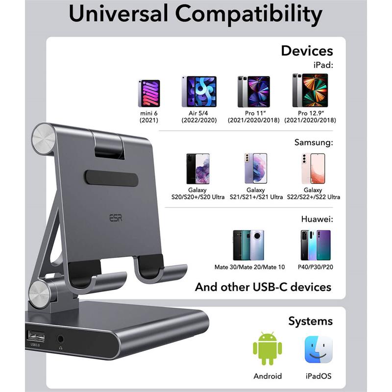 ESR stojan 8-in-1 Portable Stand USB-C Hub - Grey 