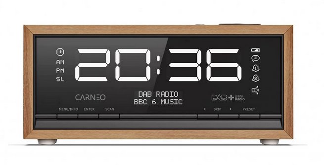 CARNEO C100, rádio DAB+, FM, BT, budík, OLED, drevo  