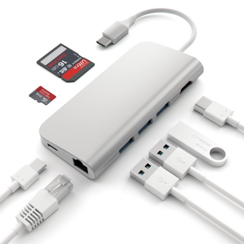 Satechi USB-C Multiport adaptér 4K 8ports - Silver Aluminium 