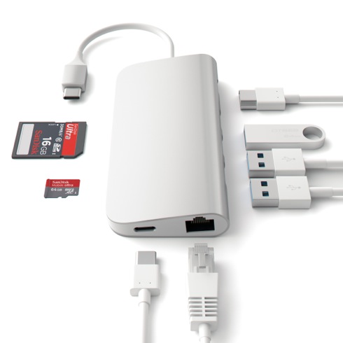 Satechi USB-C Multiport adaptér 4K 8ports - Silver Aluminium 