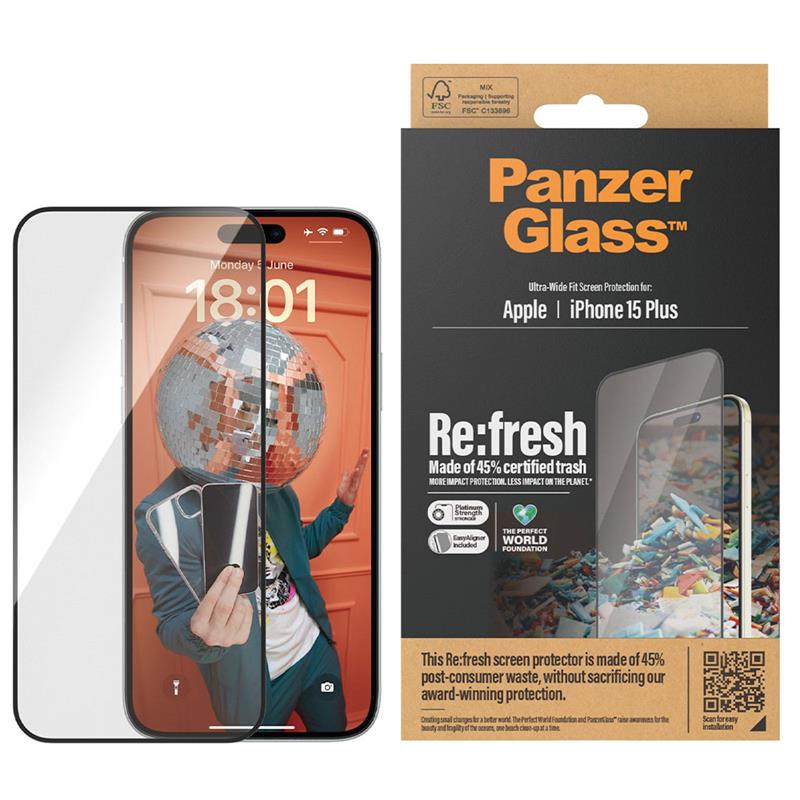 PanzerGlass ochranné sklo UWF Refresh pre iPhone 15 Plus - Black Frame 