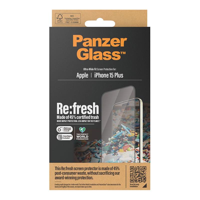 PanzerGlass ochranné sklo UWF Refresh pre iPhone 15 Plus - Black Frame 