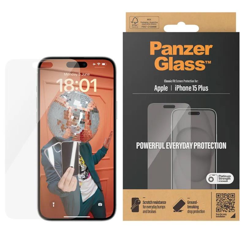 PanzerGlass ochranné sklo Classic Fit pre iPhone 15 Plus - Clear 