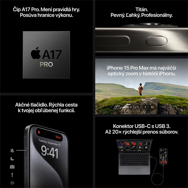 iPhone 15 Pro 256 GB Titánová čierna 