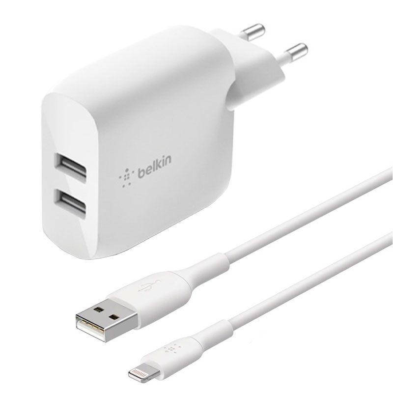 Belkin Boost Charge Dual USB-A Wall Charger 24W + 1m USB/Lightning kábel - White