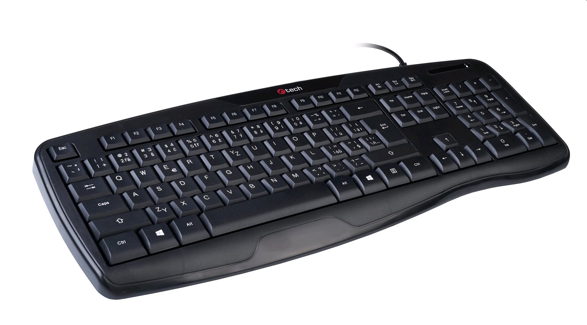 Klávesnica C-TECH KB-107 USB, ERGO,  čierna, CZ/SK