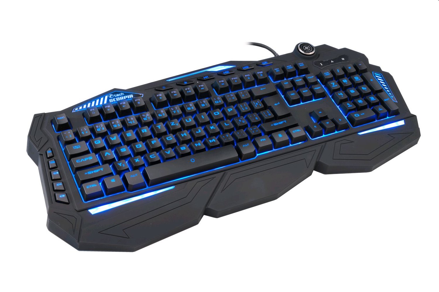 Herná klávesnica C-TECH Scorpia V2 (GKB-119), pre gaming, CZ/SK, 7 farebné podsvietenie, programovateľné, čierna, USB