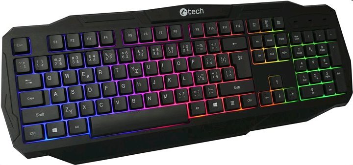 Herná klávesnica C-TECH Arcus (GKB-15), casual gaming, CZ/SK, duhové podsvietenie, USB