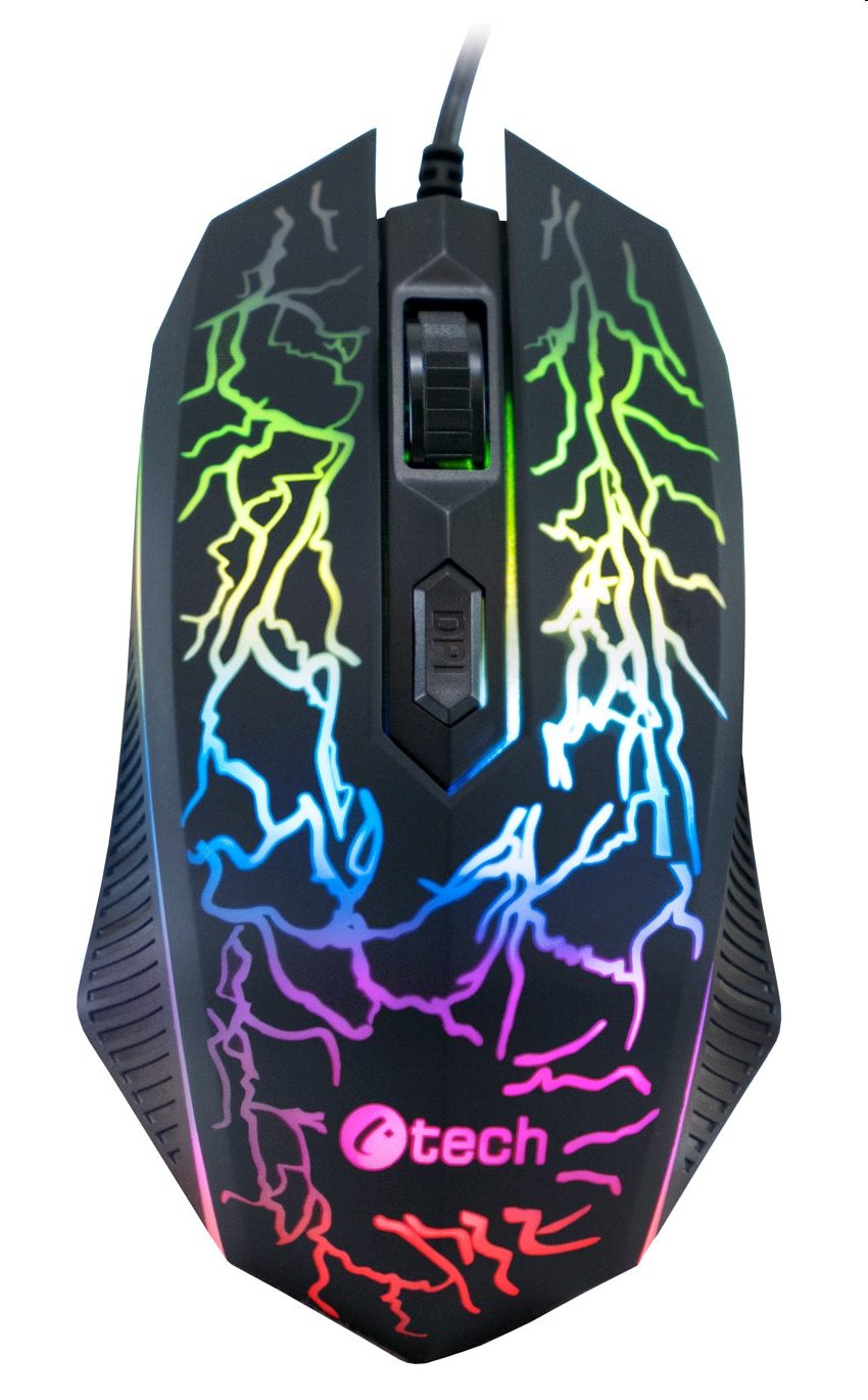 Herná myš C-TECH Tychon (GM-03P), casual gaming, herná, 7 farebné podsvietenie, 3200DPI, USB