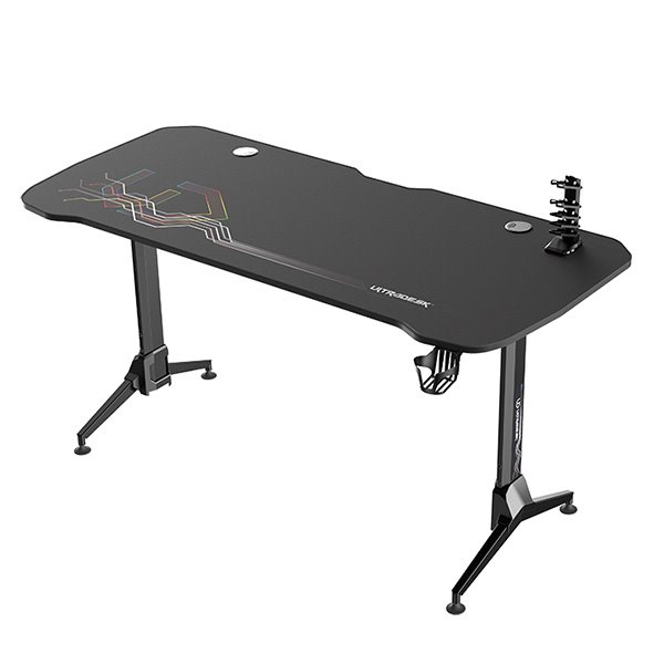 ULTRADESK Herný stôl GRAND BLACK, 160x75 cm, 70-80 cm, 3 úrovne výšky, s XXL podložkou pod myš, držiak slúchadiel