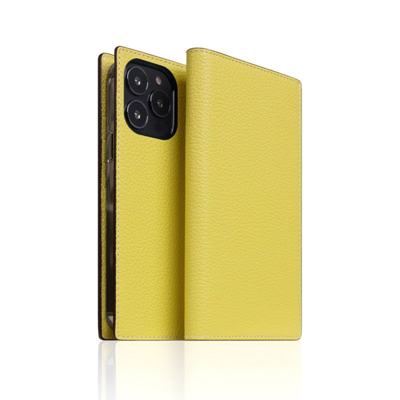 SLG Design puzdro D8 Neon Full Grain Leather Diary pre iPhone 13 Pro - Lemon