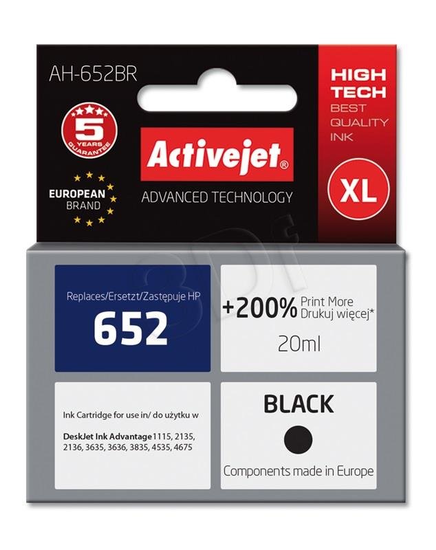 ActiveJet AH-652BR náhrada za atrament HP 652 (F6V25AE) Black, 20ml