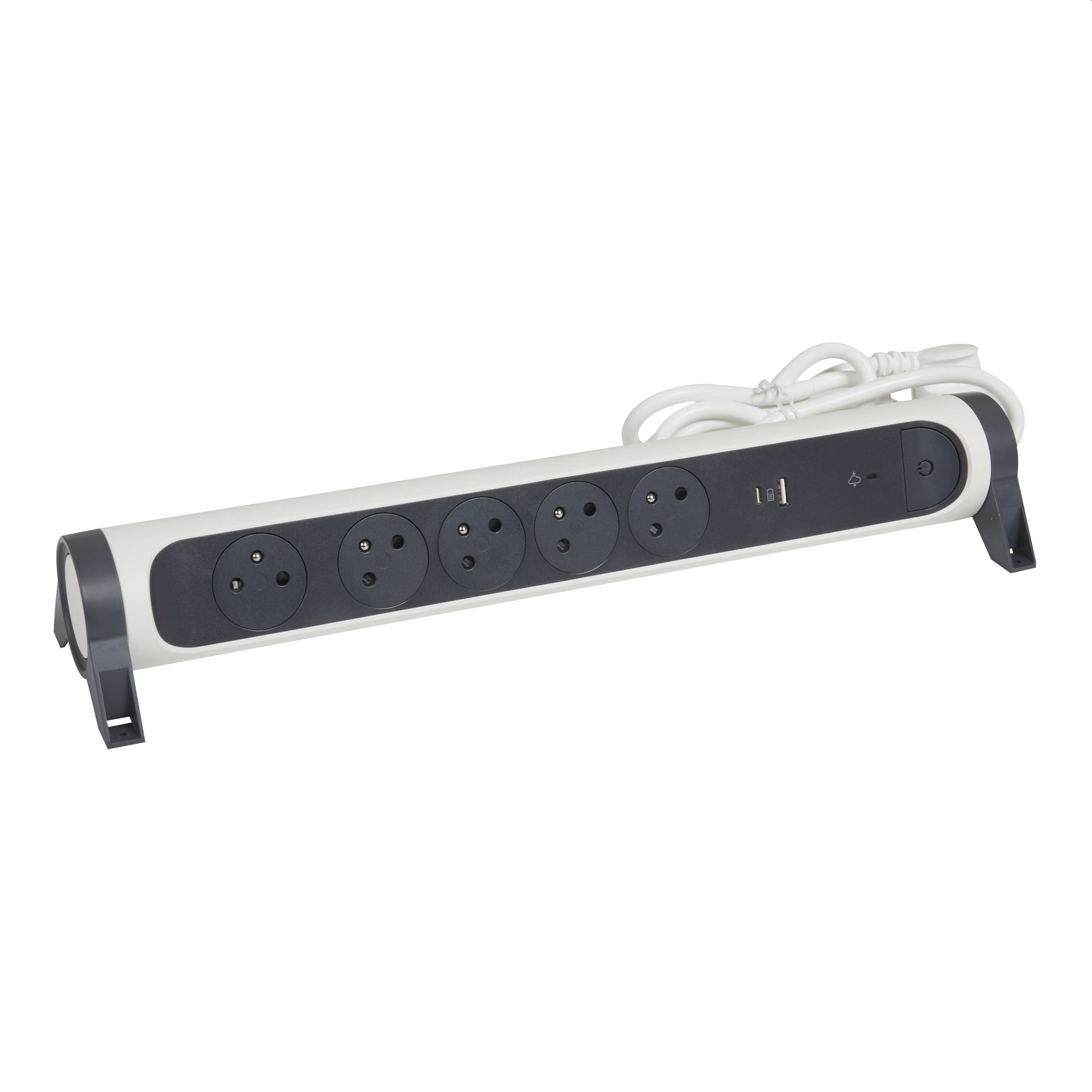 Legrand Predlžovačka Prémium 5x2P+T prepäťová ochrana USB A+C 1,5m kábel biela/tmavosivá