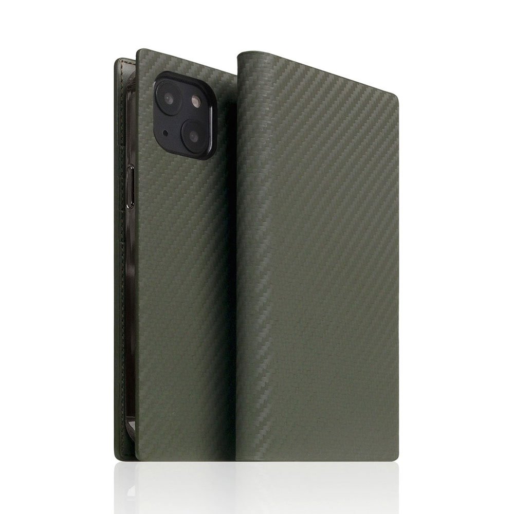 SLG Design puzdro D+ Italian Carbon Leather Diary pre iPhone 14 - Khaki