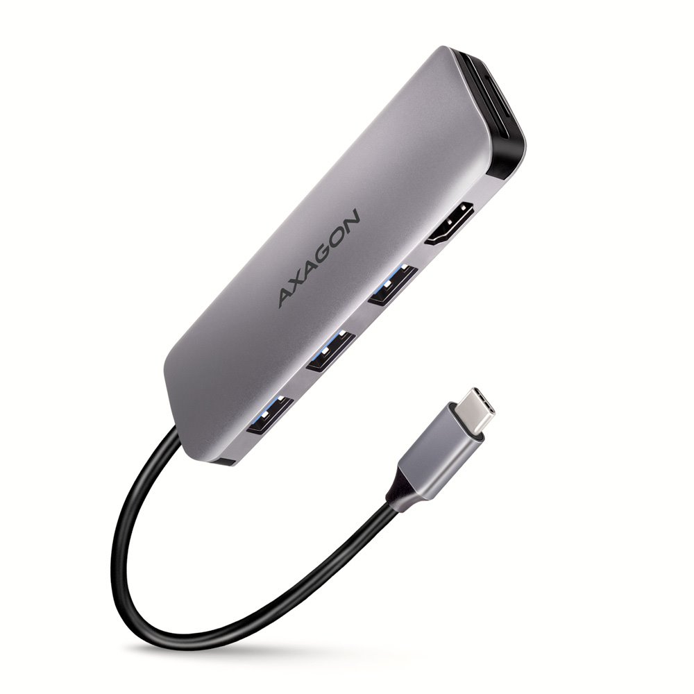 AXAGON HMC-HCR3A, USB 3.2 Gen 1 hub, 3x USB-A porty, HDMI 4k/30Hz, SD/microSD, USB-C kábel 20cm
