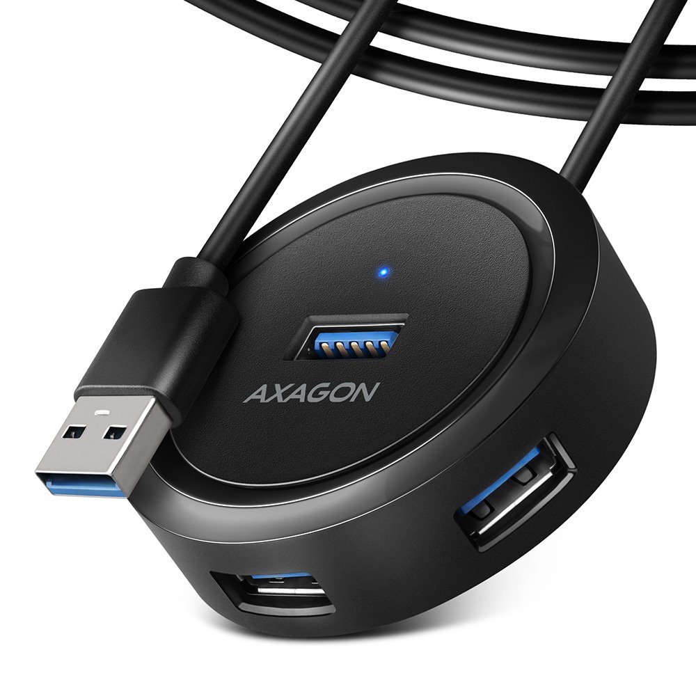 AXAGON HUE-P1AL, 4x USB 3.2 Gen 1 ROUND hub, micro USB napájací konektor, kábel USB-A 1.2m