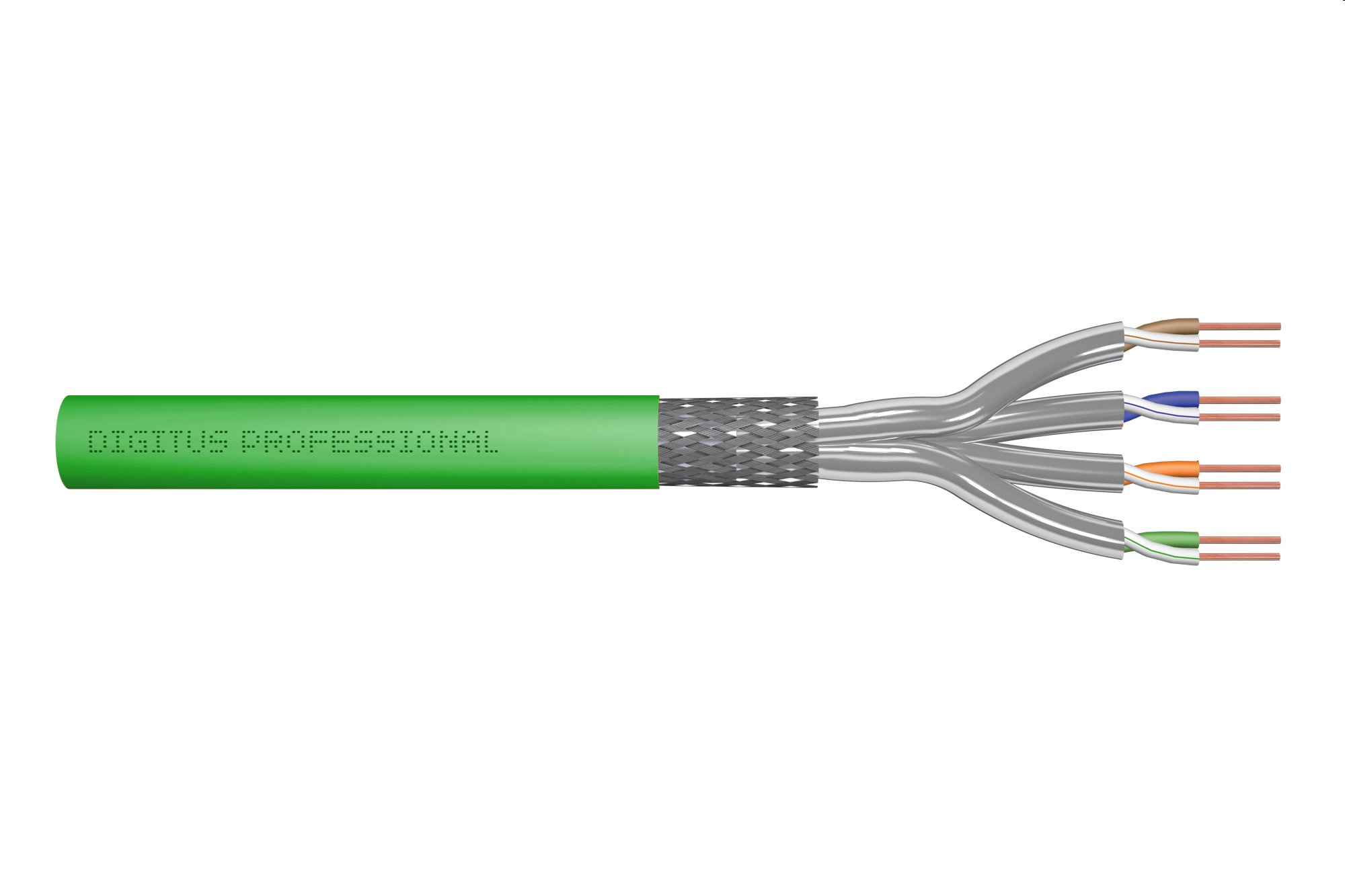 DIGITUS kábel Cat8.2 S/FTP, drôt, 2000MHz, Dca AWG 22/1, 500m, cievka, zelený