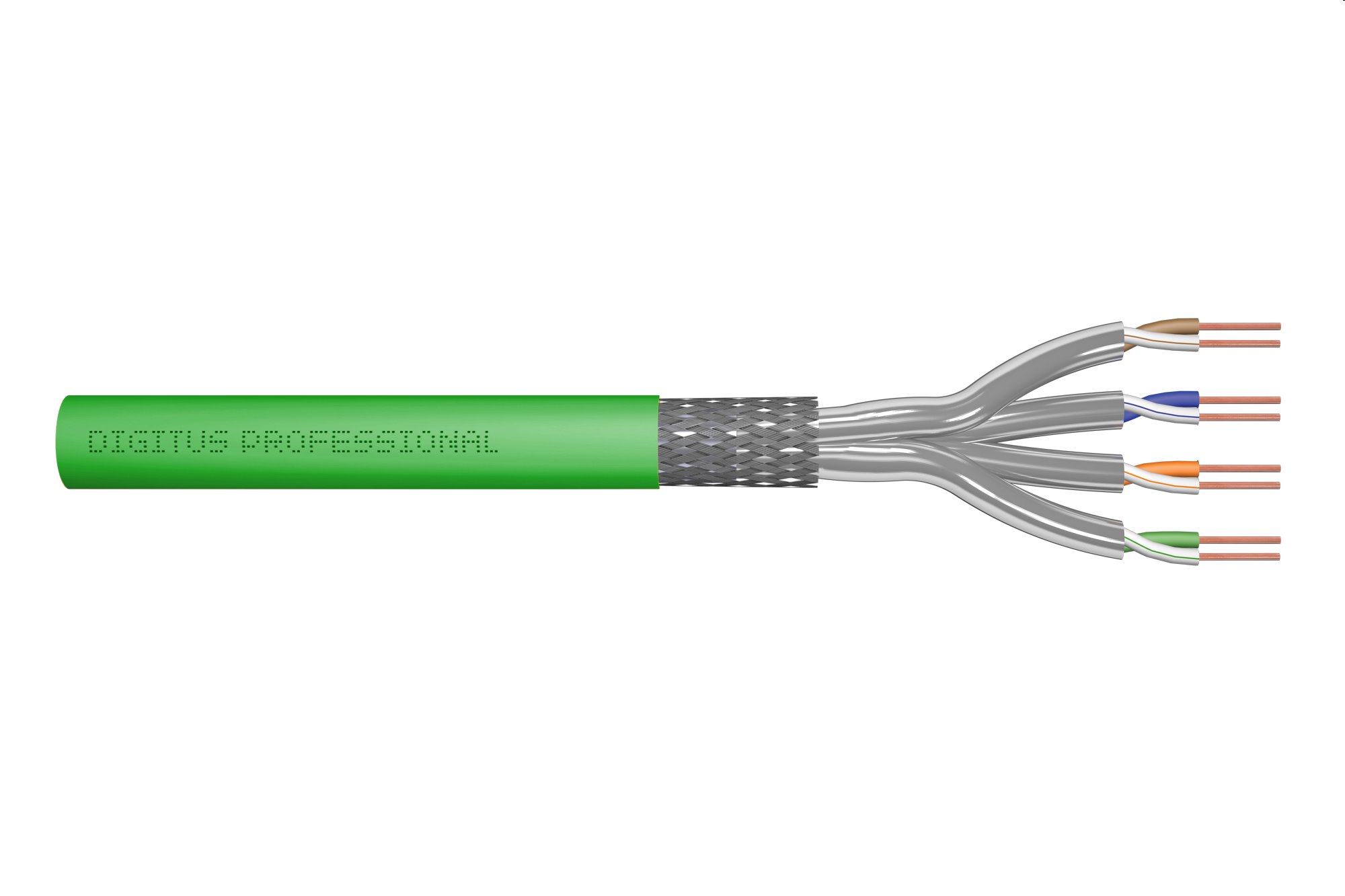 DIGITUS kábel Cat8.2 S/FTP, drôt, 2000MHz, Dca AWG 22/1, 100m, cievka, zelený