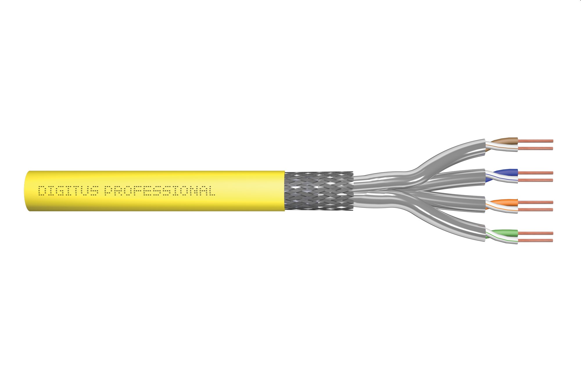 DIGITUS kábel Cat7A S/FTP, drôt, 1500MHz Dca, AWG 22/1, 1000m cievka, žltý