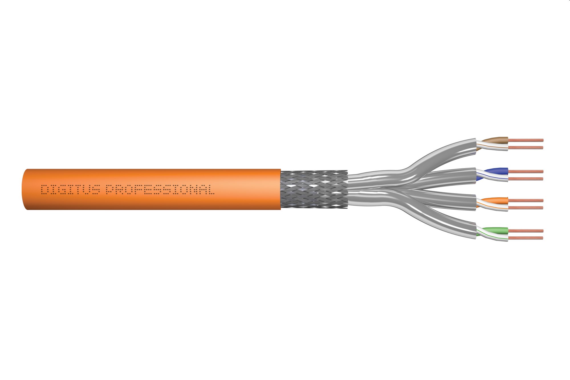 DIGITUS kábel Cat7 S/FTP, drôt, 1200MHz Dca, AWG 23/1, 25m box, oranžový