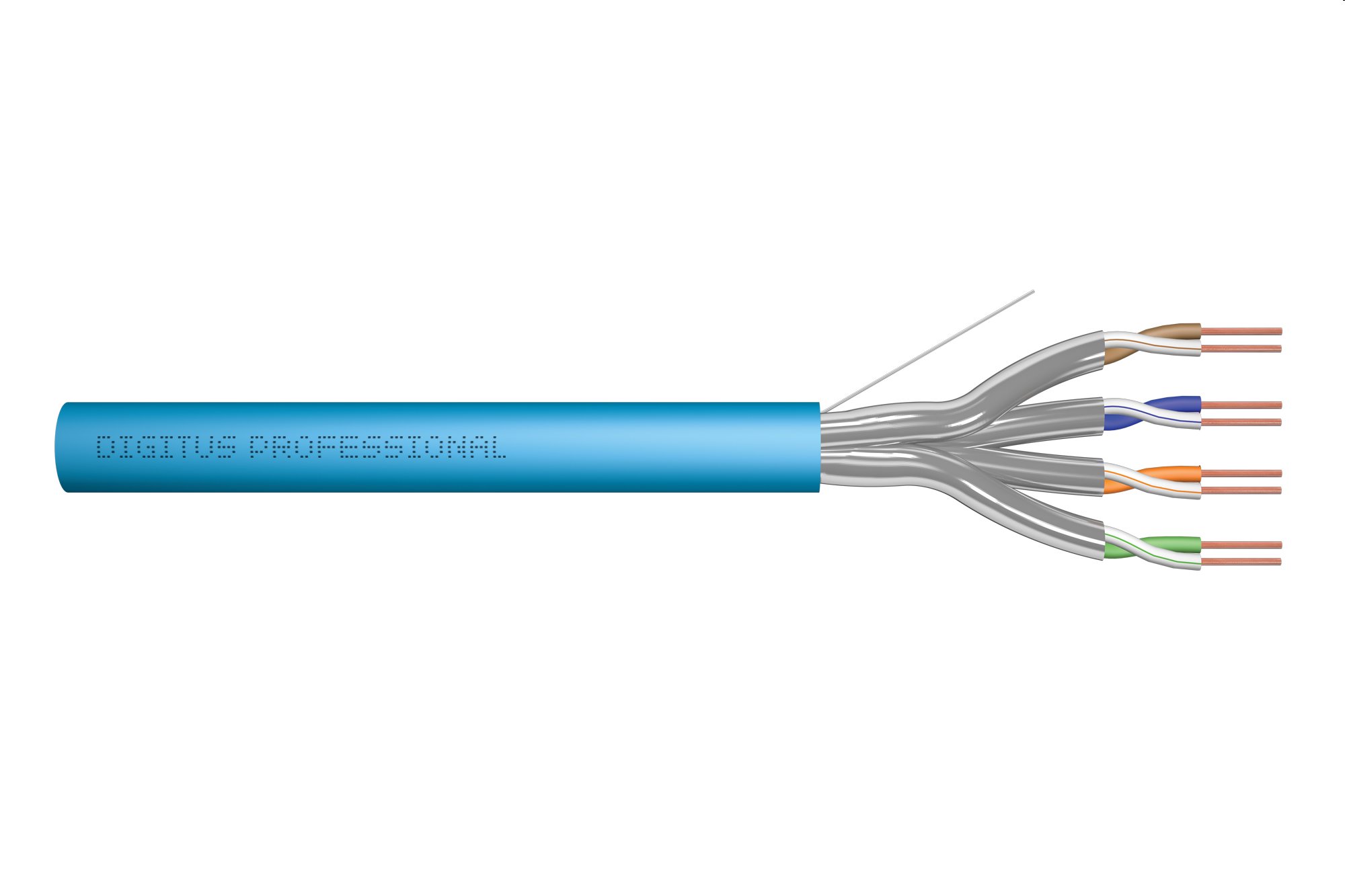 DIGITUS kábel Cat6A U/FTP, drôt, 500MHz Cca, AWG 23/1, 500m cievka, modrý
