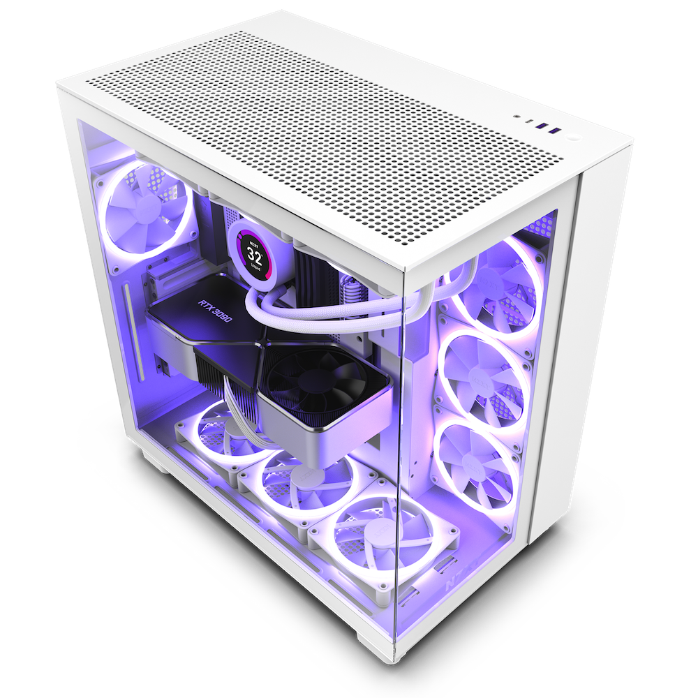 NZXT case H9 Flow  / 4x120mm fan / up to 10xfan / mesh top / glass / white
