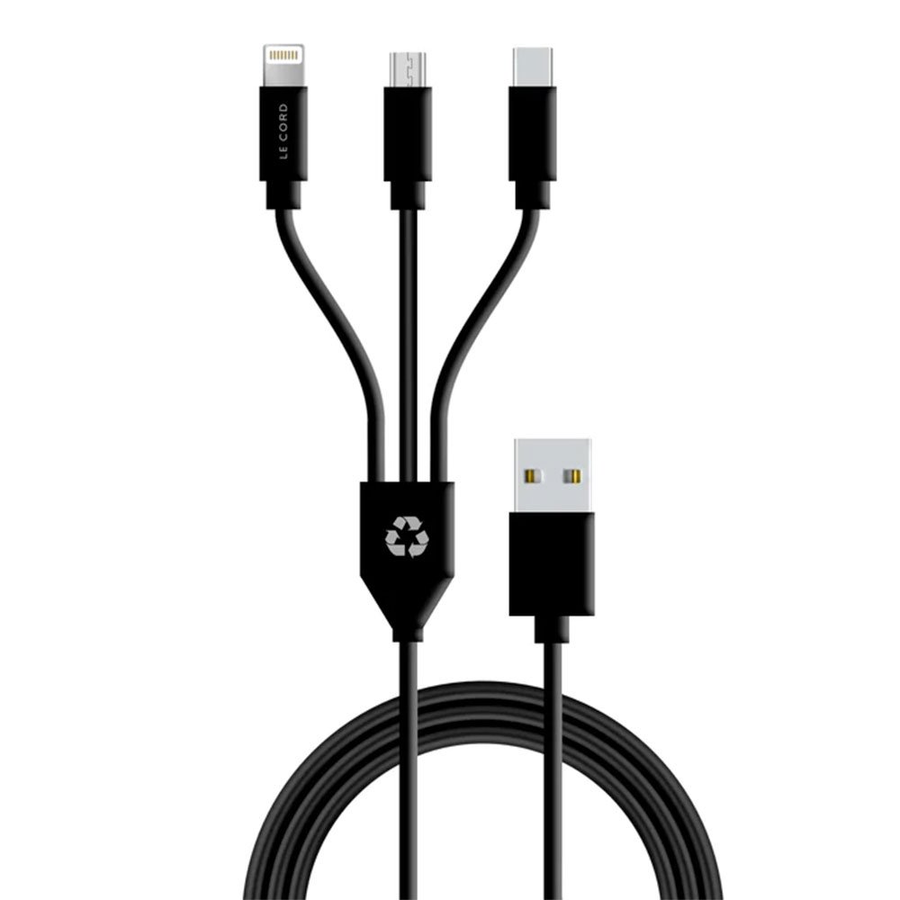 Le Cord kábel USB-A 3 in 1 multi cable made of recycled plastics 1.2m - Black