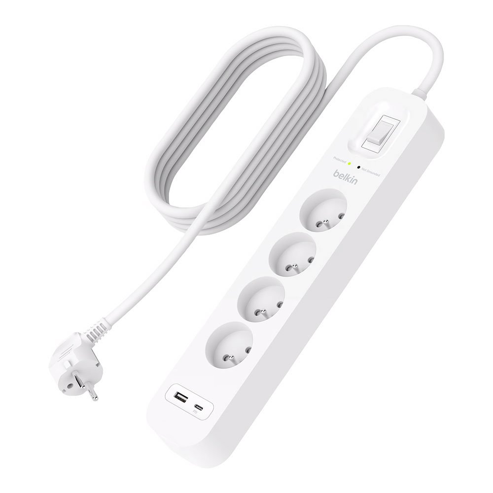 Belkin prepäťová ochrana 4T 525J 4 zásuvky, USB-A + USB-C - White