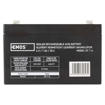 EMOS Bezúdržbový olovený akumulátor 6V/7Ah, faston 4,7 mm 