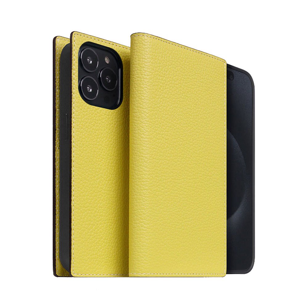 SLG Design puzdro D8 Neon Full Grain Leather Diary pre iPhone 15 Pro - Lemon
