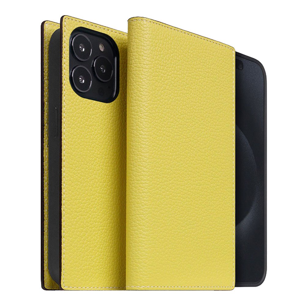 SLG Design puzdro D8 Neon Full Grain Leather Diary pre iPhone 15 Pro Max - Lemon