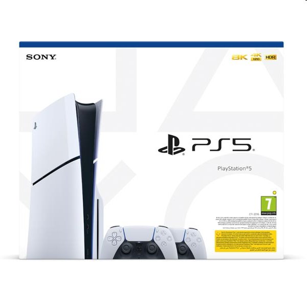 SONY PlayStation 5 (Model Slim) + PlayStation 5 DualSense Wireless Controllers, black & white