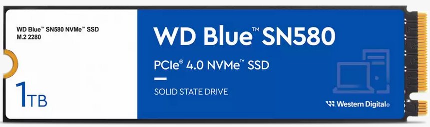 WD Blue SN580 SSD 1TB M.2 NVMe Gen4 4150/4150 MBps