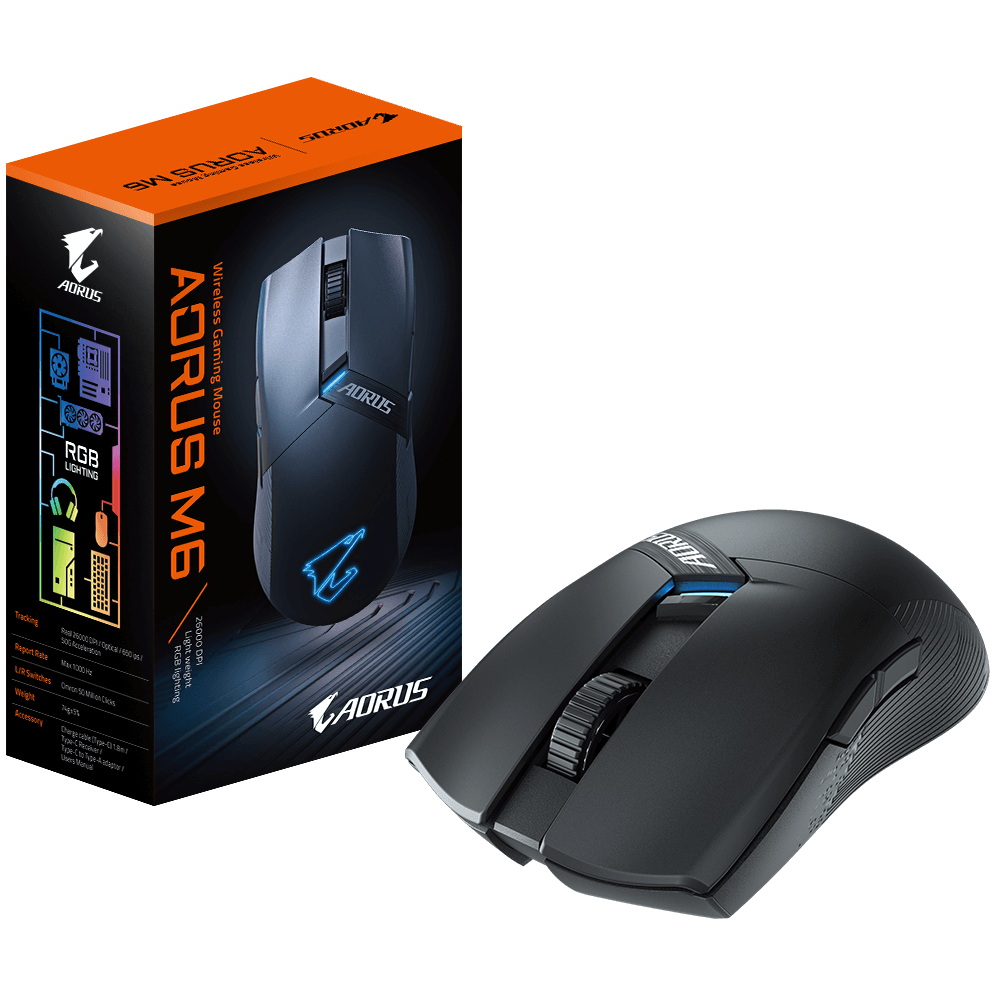 Gigabyte AORUS M6, Gaming Wireless Mouse, Optical up to 26000 DPI