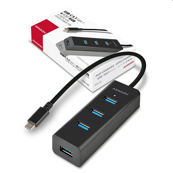 AXAGON HUE-S2C 4x USB3.0 Charging Hub, MicroUSB Charging Connector, Type-C