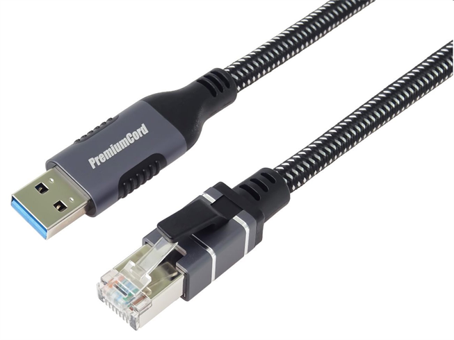 PremiumCord Ethernetový kábel USB-A 3.2 -> LAN RJ45 10/100/1000 Mb 2m