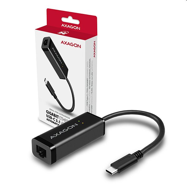 AXAGON ADE-SRC, USB-C 3.2 Gen 1 - Gigabit Ethernet sieťová karta, auto inštal, čierna