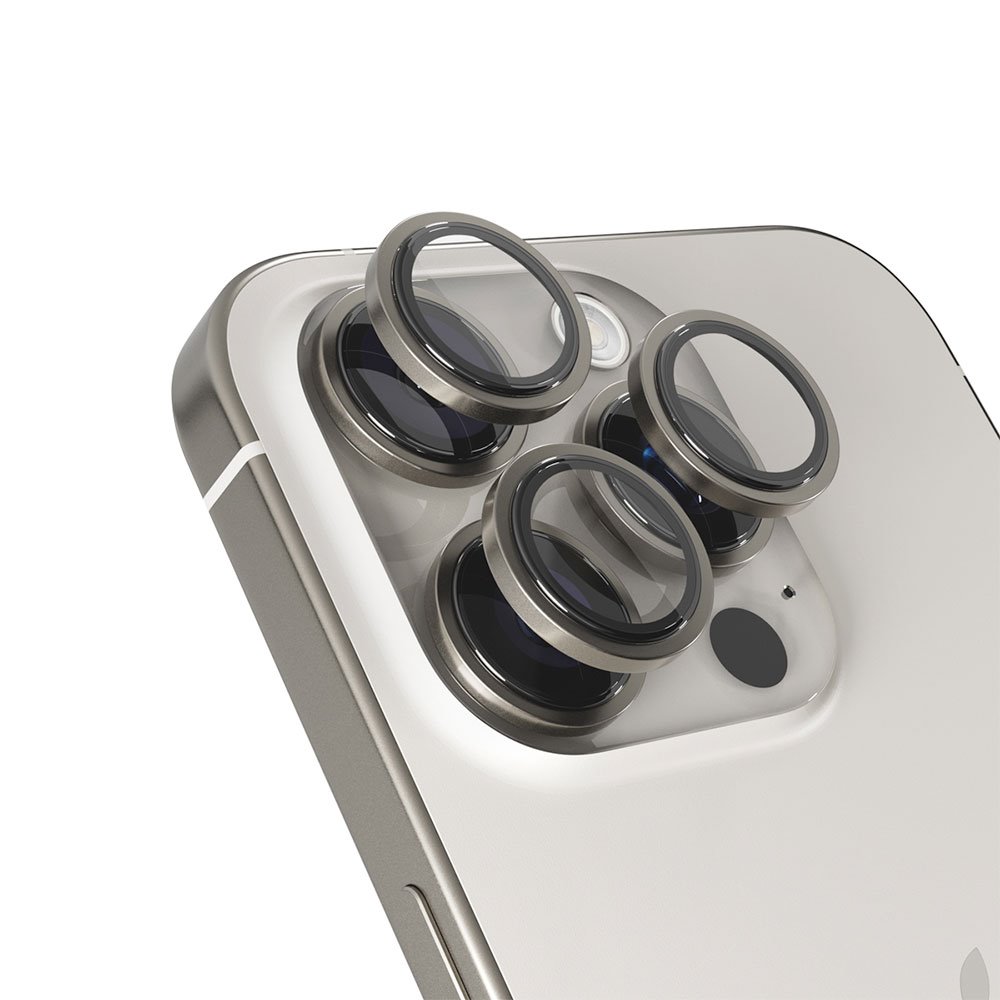 iStores by Epico Aluminium Lens Protector pro Apple iPhone 16 Pro / 16 Pro Max - přírodní titan