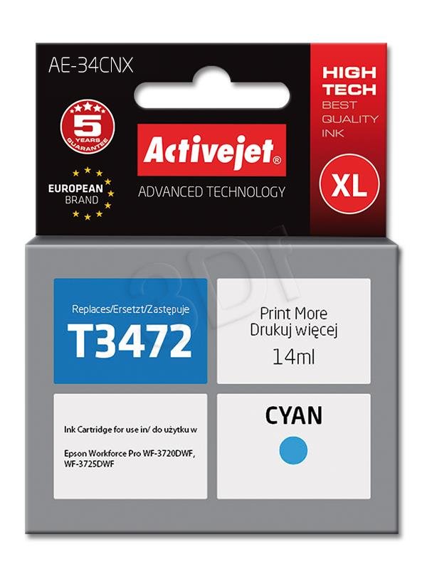 Atrament ActiveJet pre Epson T3472 AE-34CNX Cyan 14 ml 