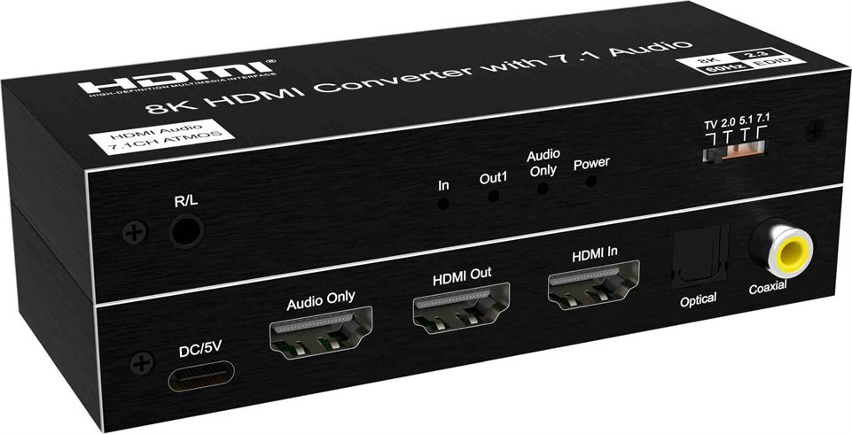 PremiumCord Audio Extractor HDR, 8K@60Hz, výstupy: stereo jack, SPDIF, RCA, HDMI