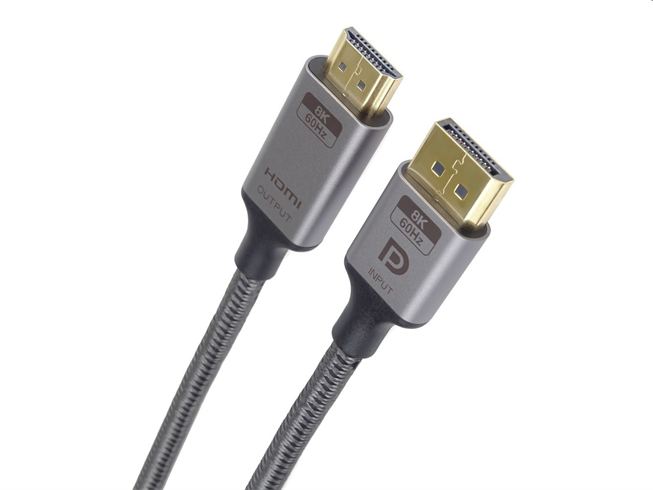 PremiumCord DisplayPort 1.4 na HDMI 2.1 kábel pre rozlíšenie 8K@60Hz, 4K@ 144Hz, 2m