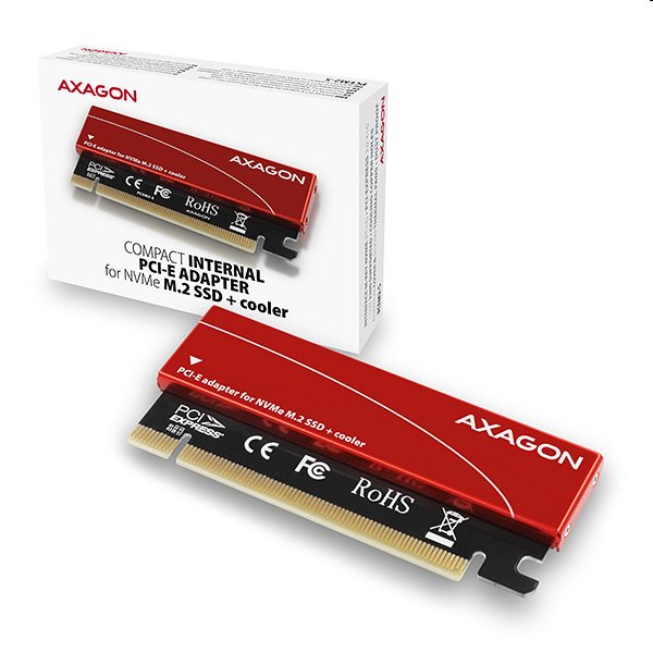 AXAGON PCEM2-S, PCIe x16 - M.2 NVMe M-key slot adaptér, kovový kryt pre pasívne chladenie